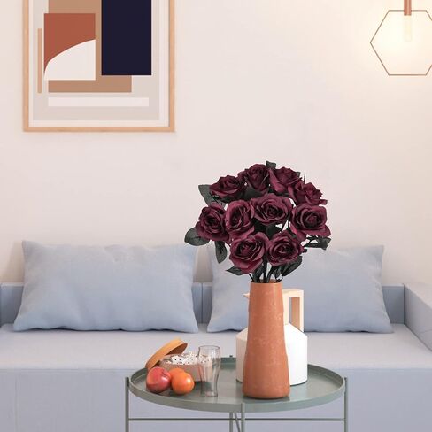 Artflower 10 حزمة الحرير الاصطناعي باقة الداليا مع الجذعية الطويلة، 16 "النبيذ الأحمر وهمية زهرة الزهور ترتيبات الزفاف باقة الزفاف لعيد الهالوين مهرجان الحصاد الجدول المركزية ديكور المنزل in Saudi Arabia
