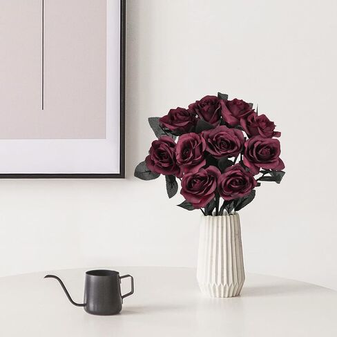 Artflower 10 حزمة الحرير الاصطناعي باقة الداليا مع الجذعية الطويلة، 16 "النبيذ الأحمر وهمية زهرة الزهور ترتيبات الزفاف باقة الزفاف لعيد الهالوين مهرجان الحصاد الجدول المركزية ديكور المنزل in Saudi Arabia