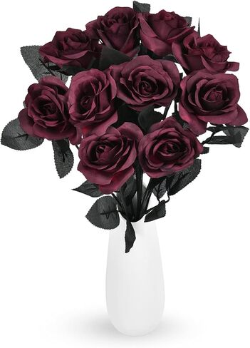 Artflower 10 حزمة الحرير الاصطناعي باقة الداليا مع الجذعية الطويلة، 16 "النبيذ الأحمر وهمية زهرة الزهور ترتيبات الزفاف باقة الزفاف لعيد الهالوين مهرجان الحصاد الجدول المركزية ديكور المنزل in Saudi Arabia