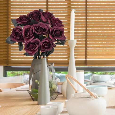 Artflower 10 حزمة الحرير الاصطناعي باقة الداليا مع الجذعية الطويلة، 16 "النبيذ الأحمر وهمية زهرة الزهور ترتيبات الزفاف باقة الزفاف لعيد الهالوين مهرجان الحصاد الجدول المركزية ديكور المنزل in Saudi Arabia