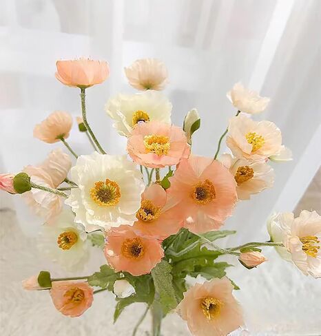 6pcs Artificial Poppy Flowers Silk Fake Poppy Flowers with Stems Faux Spring Flowers Real Touch Flowers for Home Table Centerpieces Floral Arrangement Wedding Bouquet Mixed Decoration in Saudi Arabia