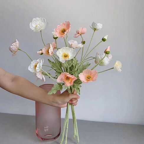 6pcs Artificial Poppy Flowers Silk Fake Poppy Flowers with Stems Faux Spring Flowers Real Touch Flowers for Home Table Centerpieces Floral Arrangement Wedding Bouquet Mixed Decoration in Saudi Arabia