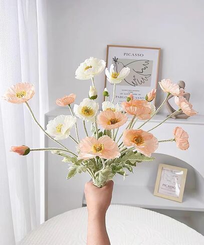 6pcs Artificial Poppy Flowers Silk Fake Poppy Flowers with Stems Faux Spring Flowers Real Touch Flowers for Home Table Centerpieces Floral Arrangement Wedding Bouquet Mixed Decoration in Saudi Arabia