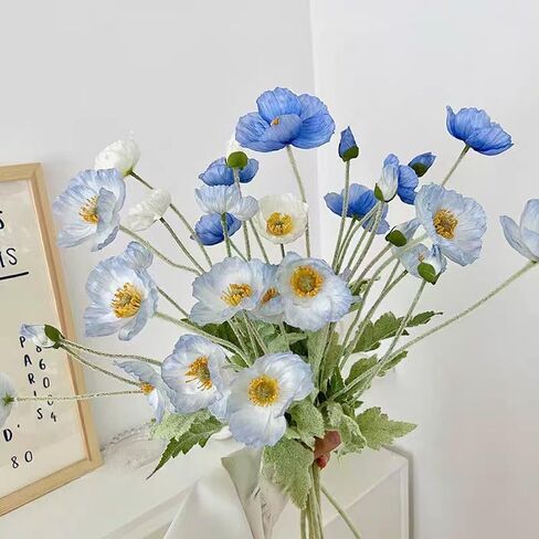 6pcs Artificial Poppy Flowers Silk Fake Poppy Flowers with Stems Faux Spring Flowers Real Touch Flowers for Home Table Centerpieces Floral Arrangement Wedding Bouquet Mixed Decoration in Saudi Arabia