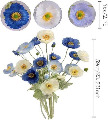 6pcs Artificial Poppy Flowers Silk Fake Poppy Flowers with Stems Faux Spring Flowers Real Touch Flowers for Home Table Centerpieces Floral Arrangement Wedding Bouquet Mixed Decoration in Saudi Arabia