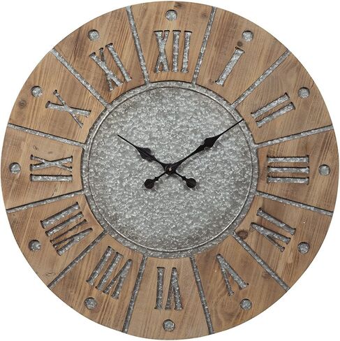 Signature Design by Ashley Payson Farmhouse Wall Clock, 30 x 30 Inches, Natural Wood Finish in Kuwait