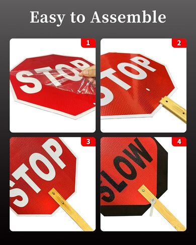 Stop Slow Sign - Double Sided Street Slow Warning Metal Reflective Signs, 13x13in Octagon Rust Free Aluminum, with Bamboo Handle, Waterproof, Easy to Assemble(1PCS) in Saudi Arabia