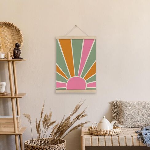 HRQKO Boho Sunshine Poster Hanger Frame, Boho Nursery Decor, Colorful Sun Wall Art With Wooden Frames, Bohemian Sun Rainbow Wall Hanging Banner Decor for Nursery Baby Girl Girls Room, 12x16 Inch in Saudi Arabia