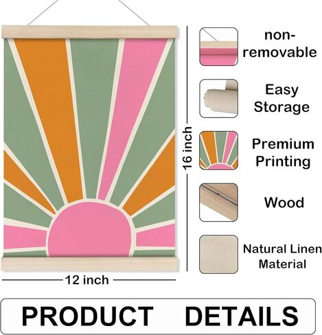 HRQKO Boho Sunshine Poster Hanger Frame, Boho Nursery Decor, Colorful Sun Wall Art With Wooden Frames, Bohemian Sun Rainbow Wall Hanging Banner Decor for Nursery Baby Girl Girls Room, 12x16 Inch in Saudi Arabia