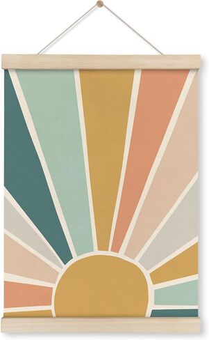 HRQKO Boho Sunshine Poster Hanger Frame, Boho Nursery Decor, Colorful Sun Wall Art With Wooden Frames, Bohemian Sun Rainbow Wall Hanging Banner Decor for Nursery Baby Girl Girls Room, 12x16 Inch in Saudi Arabia