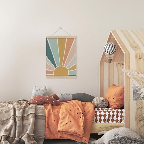 HRQKO Boho Sunshine Poster Hanger Frame, Boho Nursery Decor, Colorful Sun Wall Art With Wooden Frames, Bohemian Sun Rainbow Wall Hanging Banner Decor for Nursery Baby Girl Girls Room, 12x16 Inch in Saudi Arabia