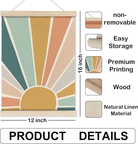 HRQKO Boho Sunshine Poster Hanger Frame, Boho Nursery Decor, Colorful Sun Wall Art With Wooden Frames, Bohemian Sun Rainbow Wall Hanging Banner Decor for Nursery Baby Girl Girls Room, 12x16 Inch in Saudi Arabia
