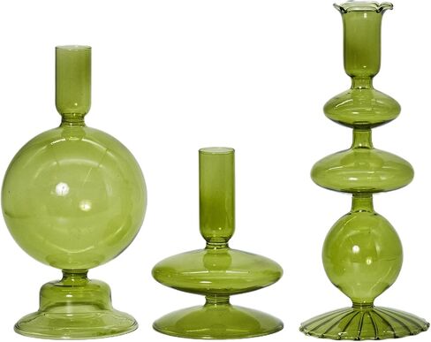 Green Tall Candle Holders, Glass Candle Holders Cute Whimsical for Table Centerpiece, Retro Taper Candle Holder Set (3 pcs, Green) in Saudi Arabia