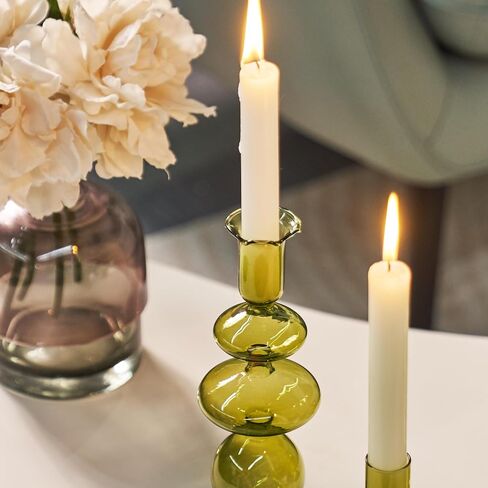 Green Tall Candle Holders, Glass Candle Holders Cute Whimsical for Table Centerpiece, Retro Taper Candle Holder Set (3 pcs, Green) in Saudi Arabia