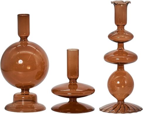 Green Tall Candle Holders, Glass Candle Holders Cute Whimsical for Table Centerpiece, Retro Taper Candle Holder Set (3 pcs, Green) in Saudi Arabia