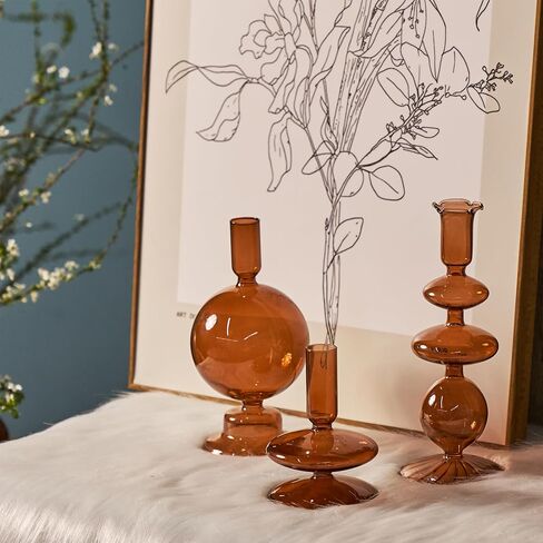 Green Tall Candle Holders, Glass Candle Holders Cute Whimsical for Table Centerpiece, Retro Taper Candle Holder Set (3 pcs, Green) in Saudi Arabia