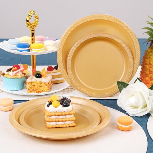 WELLIFE 120Pcs Black Plastic Plates - Black Plates Disposable for Party, Include 60PCS 9inch Black Dinner Plates and 60PCS 7inch Black Dessert/Salad Plates, Black Party Supplies & Plastic Party Plates in Kuwait