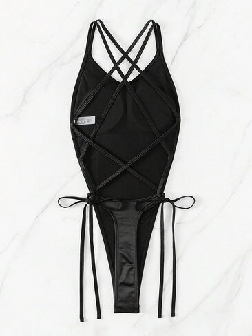 MakeMeChic Women's One Piece Swimsuit Criss Cross Backless Knot Side High Cut Bathing Suit in Saudi Arabia
