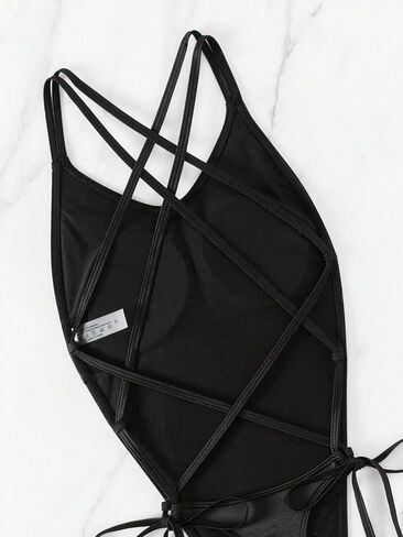 MakeMeChic Women's One Piece Swimsuit Criss Cross Backless Knot Side High Cut Bathing Suit in Saudi Arabia
