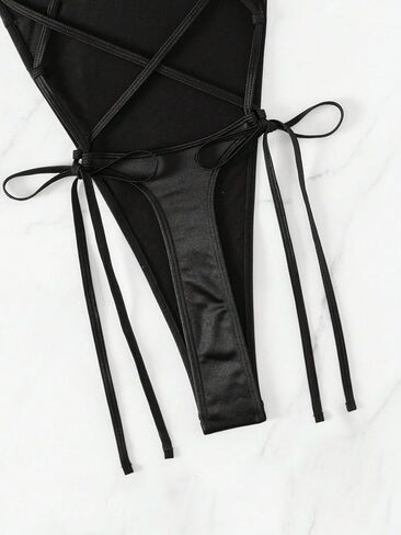 MakeMeChic Women's One Piece Swimsuit Criss Cross Backless Knot Side High Cut Bathing Suit in Saudi Arabia