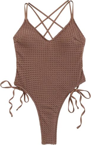 MakeMeChic Women's One Piece Swimsuit Criss Cross Backless Knot Side High Cut Bathing Suit in Saudi Arabia