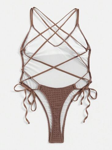 MakeMeChic Women's One Piece Swimsuit Criss Cross Backless Knot Side High Cut Bathing Suit in Saudi Arabia