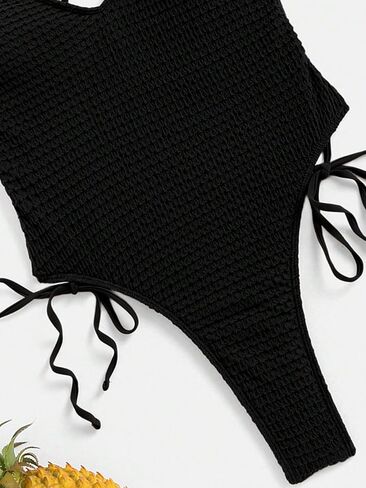 بدلة سباحة نسائية من MakeMeChic قطعة واحدة متقاطعة بدون ظهر وعقدة جانبية ذات قصة عالية in Saudi Arabia