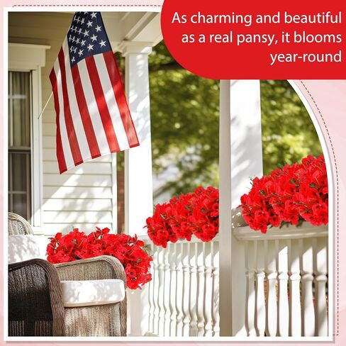 XunYee 12 Bundles Artificial Pansies for Outdoors Faux Silk Outdoor Flowers UV Resistant Outdoor Fake Pansies for Planter Pot Floral Home Decor Indoor Garden Porch Patio (Red) in Saudi Arabia