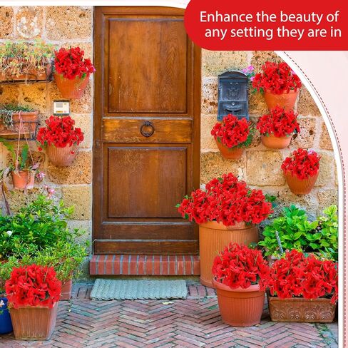 XunYee 12 Bundles Artificial Pansies for Outdoors Faux Silk Outdoor Flowers UV Resistant Outdoor Fake Pansies for Planter Pot Floral Home Decor Indoor Garden Porch Patio (Red) in Saudi Arabia