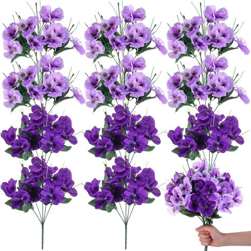 XunYee 12 Bundles Artificial Pansies for Outdoors Faux Silk Outdoor Flowers UV Resistant Outdoor Fake Pansies for Planter Pot Floral Home Decor Indoor Garden Porch Patio (Red) in Saudi Arabia