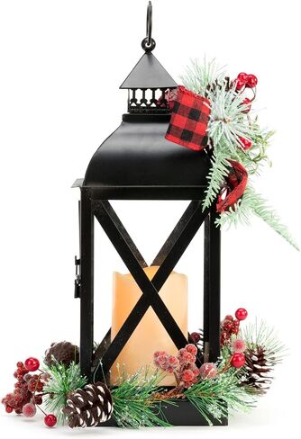 DEMDACO LED Pinecone and Berry Red and Green 15 Inch Christmas Candle Lantern in Saudi Arabia