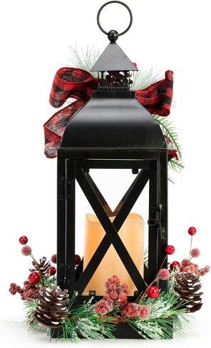 DEMDACO LED Pinecone and Berry Red and Green 15 Inch Christmas Candle Lantern in Saudi Arabia