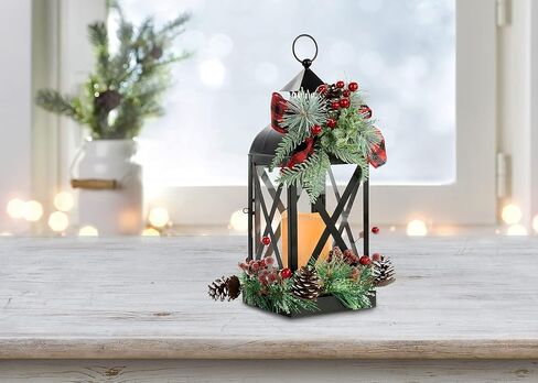 DEMDACO LED Pinecone and Berry Red and Green 15 Inch Christmas Candle Lantern in Saudi Arabia