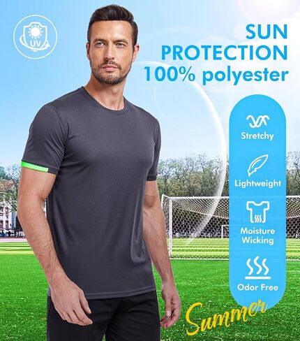 قمصان رجالية سريعة الجفاف للتمرين بعامل حماية من الأشعة فوق البنفسجية 50+ تي شيرت ماص للرطوبة للجري والجيم تي شيرت بأكمام قصيرة مناسب للعضلات in Kuwait