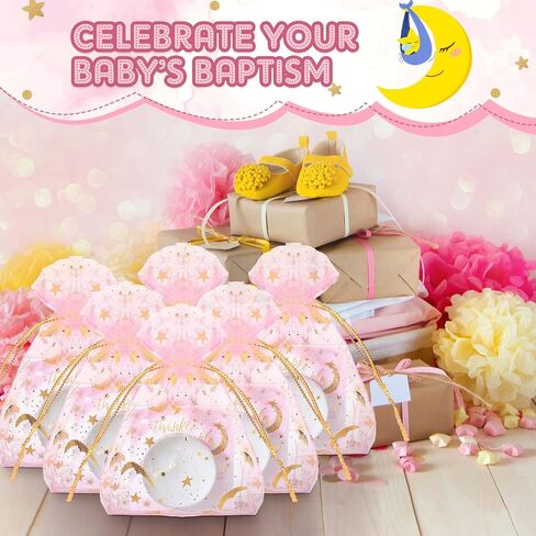 50 Sets Baby Shower Candle Favors 50 Pcs Tea Light Candles for Guests with 50 Pcs Moon Star Organza Bags and 50 Pcs Little Star Thank You Tags Party Favors for Baby Gender Reveal (Pink) in Kuwait