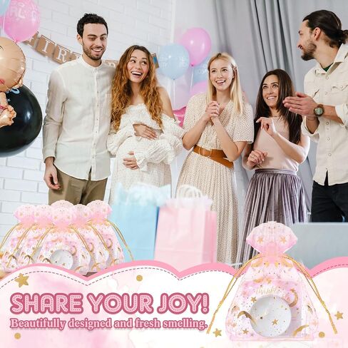 50 Sets Baby Shower Candle Favors 50 Pcs Tea Light Candles for Guests with 50 Pcs Moon Star Organza Bags and 50 Pcs Little Star Thank You Tags Party Favors for Baby Gender Reveal (Pink) in Kuwait