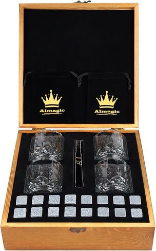 مجموعة أكواب ويسكي مكونة من 4 قطع، هدايا للأب مع أدوات ويسكي كاملة، نظارات صخور 8oz معبأة في صندوق خشبي فاخر، زجاج قديم الطراز لعيد الميلاد وعيد الميلاد in Kuwait