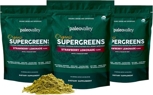 Paleovalley Organic Supergreens - Organic Greens Powder Superfood for Immune Support - Paleo Green Powder Blend - 28 Servings - 23 Organic Superfoods - Gluten Free, No Cereal Grasses, Soy or Grain in Saudi Arabia