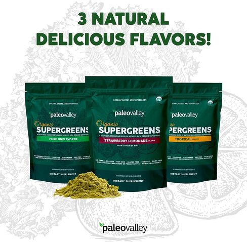 Paleovalley Organic Supergreens - Organic Greens Powder Superfood for Immune Support - Paleo Green Powder Blend - 28 Servings - 23 Organic Superfoods - Gluten Free, No Cereal Grasses, Soy or Grain in Saudi Arabia