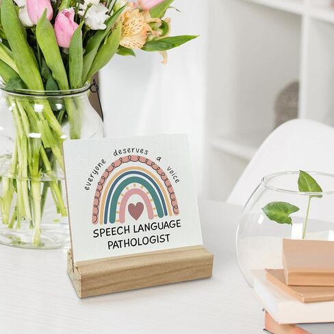 ديكور مكتب هدايا لأخصائي أمراض النطق، هدايا بوهو قوس قزح SLP علامة مكتب خشبية، هدية علاج النطق، الجميع يستحق لوحة خشبية صوتية مع حامل خشبي لديكور المنزل والمكتب in Kuwait