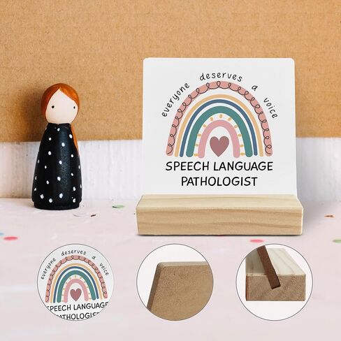 ديكور مكتب هدايا لأخصائي أمراض النطق، هدايا بوهو قوس قزح SLP علامة مكتب خشبية، هدية علاج النطق، الجميع يستحق لوحة خشبية صوتية مع حامل خشبي لديكور المنزل والمكتب in Kuwait