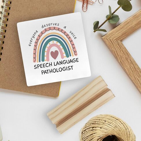 ديكور مكتب هدايا لأخصائي أمراض النطق، هدايا بوهو قوس قزح SLP علامة مكتب خشبية، هدية علاج النطق، الجميع يستحق لوحة خشبية صوتية مع حامل خشبي لديكور المنزل والمكتب in Kuwait