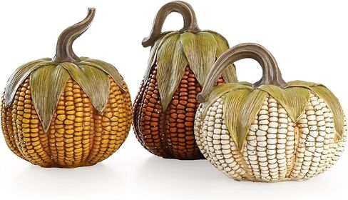 Valery Madelyn Pumpkins Fall Table Decor for Home, Set of 3 Decorative Corn Pumpkins Resin Figurines for Indoor Tabletop Centerpieces Gift for Autumn Thanksgiving Halloween Shelf Decoration 6.3 Inch in Kuwait