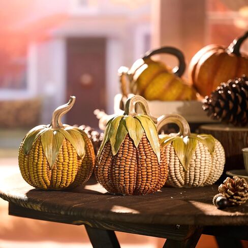 Valery Madelyn Pumpkins Fall Table Decor for Home, Set of 3 Decorative Corn Pumpkins Resin Figurines for Indoor Tabletop Centerpieces Gift for Autumn Thanksgiving Halloween Shelf Decoration 6.3 Inch in Kuwait