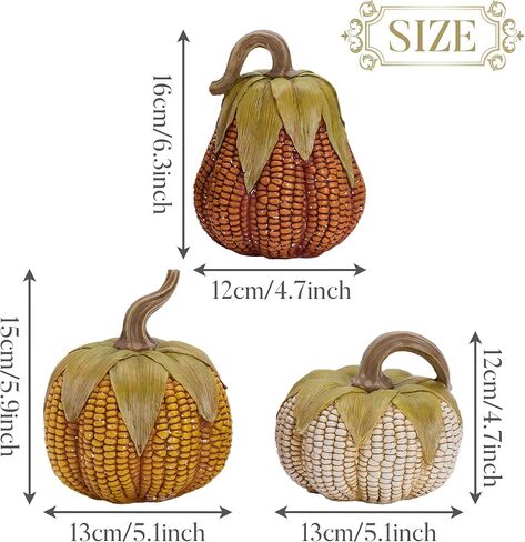 Valery Madelyn Pumpkins Fall Table Decor for Home, Set of 3 Decorative Corn Pumpkins Resin Figurines for Indoor Tabletop Centerpieces Gift for Autumn Thanksgiving Halloween Shelf Decoration 6.3 Inch in Kuwait