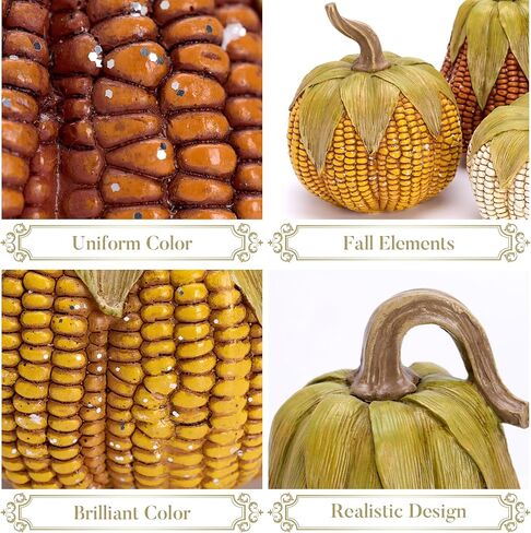 Valery Madelyn Pumpkins Fall Table Decor for Home, Set of 3 Decorative Corn Pumpkins Resin Figurines for Indoor Tabletop Centerpieces Gift for Autumn Thanksgiving Halloween Shelf Decoration 6.3 Inch in Kuwait