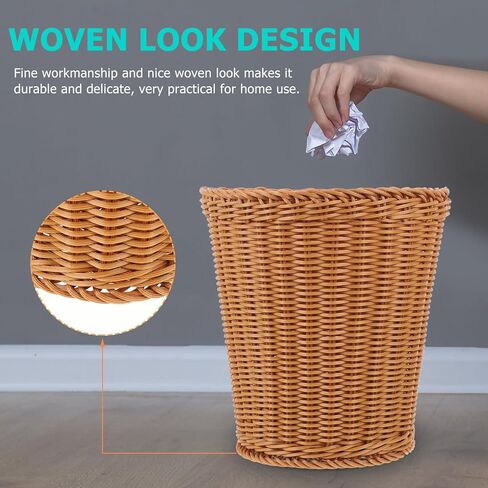 BESTOYARD الروطان سلة المهملات سلال تخزين البلاستيك تشكيلة زهور الديكور سلة النفايات المنسوجة سطح الطاولة سلة منسوجة سلة الأعشاب البحرية متعددة الاستخدام سلة منسوجة مكتب الشاي القهوة مع غطاء in Kuwait