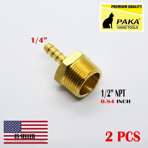 2 قطعة 1/4 بوصة خرطوم بارب × 1/2 بوصة ذكر NPT محول نحاسي تركيب ملولب، وقود/ماء/هواء in Saudi Arabia