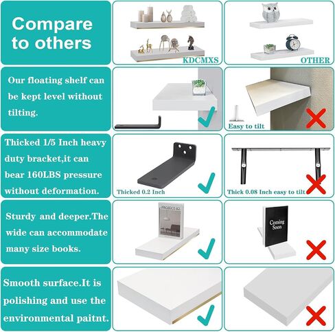 Thicked 1.78 inch Pine Wood White Gold Shelves with Thicked 1/5 Inch Heavy Duty Bracket,16 ×6.5 Inch Gold Floating Shelves with Stainless Steel Trim Strip,White Gold Shelves for Wall set of 2 in Saudi Arabia