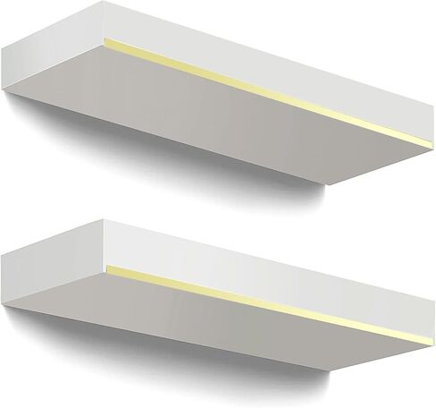Thicked 1.78 inch Pine Wood White Gold Shelves with Thicked 1/5 Inch Heavy Duty Bracket,16 ×6.5 Inch Gold Floating Shelves with Stainless Steel Trim Strip,White Gold Shelves for Wall set of 2 in Saudi Arabia